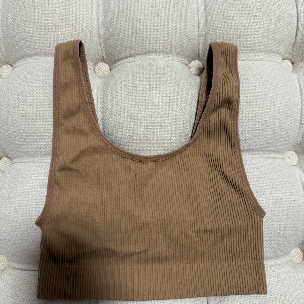 Sunday Best Ribbed Scoop-Neck Bralette in Brown
